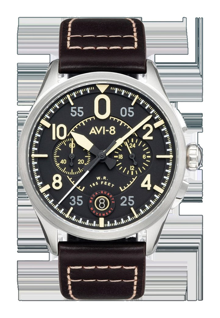 Spitfire Lock Chronograph Watch Black / Brown /  Leather | Black Dial