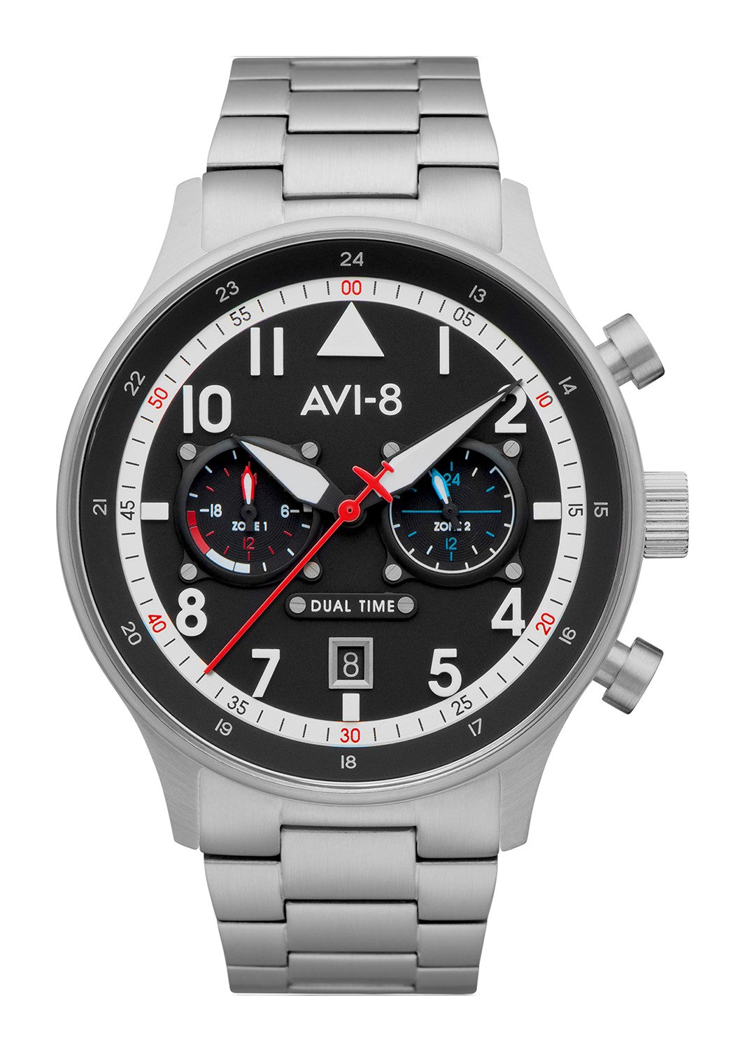 Hawker Hurricane Carey Dual Time Black & Stainless Steel / Stainless Steel | Black Dial