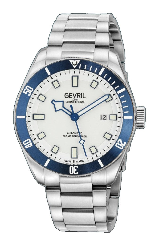 Yorkville-Diver Gevril Swiss Made Sellita SW200 “Luminous Dial” Diver Watch | White Dial
