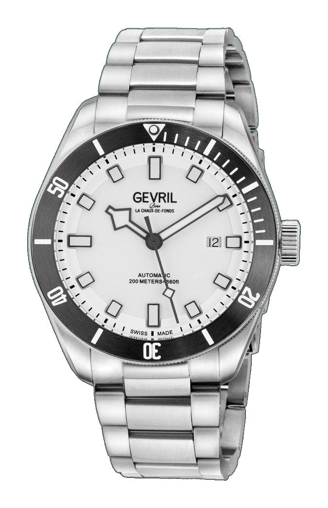 Yorkville-Diver Gevril Swiss Made Sellita SW200 “Luminous Dial” Diver Watch White Dial