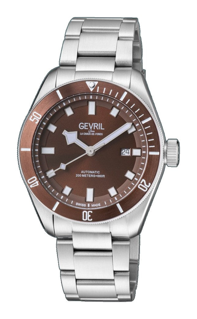 Yorkville Gevril Men's BrownDial Sellita SW200 Swiss Automatic Unidirectional Bezel Divers Watch | Brown Dial