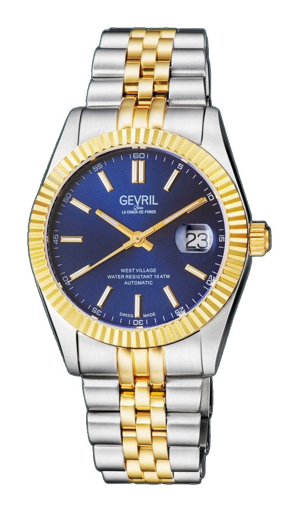 West Village Gevril Sellita Automatic SW200 Swiss Made fluted bezel watch