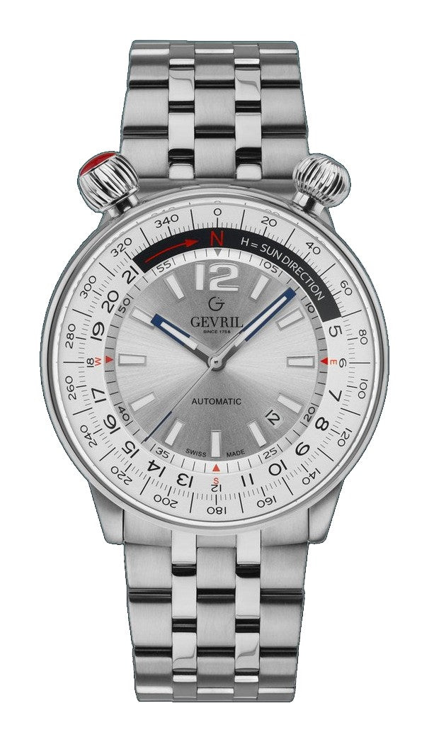 Wallabout Swiss Made Automatic Solar compass Stainless Steel Watch | Silver Dial