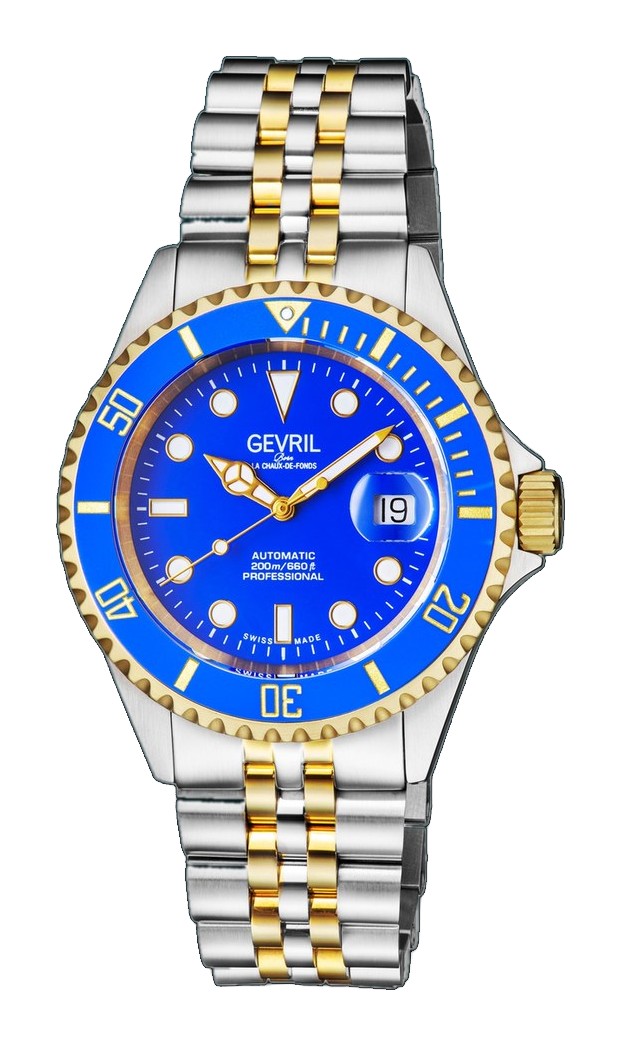 Wall Street Gevril Swiss Made SW200 Steel Rotating bezel Watch, 316L Case, Blue Dial Blue Dial