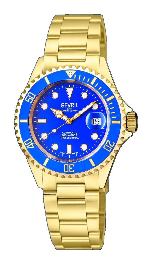 Wall Street Swiss Automatic  SW200 Blue Ceramic Bezel, IPYG Bracelet, Blue dial Blue Dial