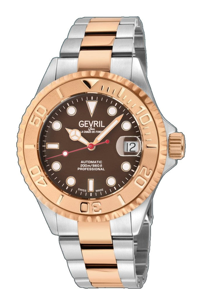 Wall Street Gevril Swiss Made SW200 Steel Rotating Bezel Diver's watch, Two toned  bezel, Brown dial     DIal | Brown Dial
