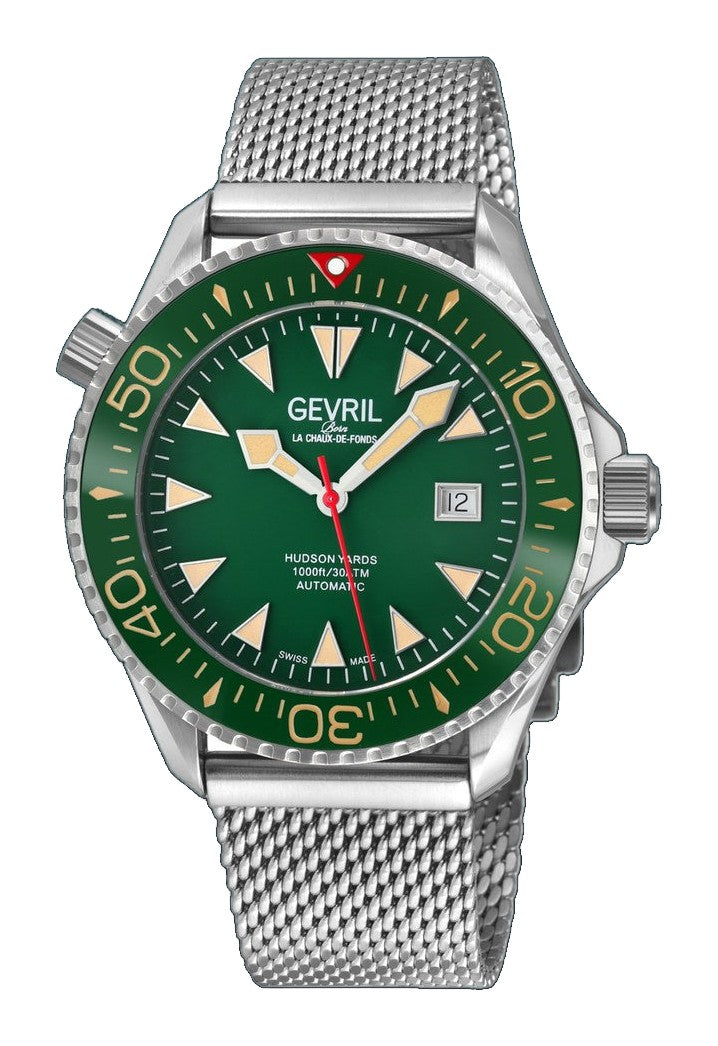 Hudson Yards Swiss Automatic SW200 - Date display Diver watch, Green Ceramic bezel, Green enamel dial with Old Radium Luminous | Green Dial
