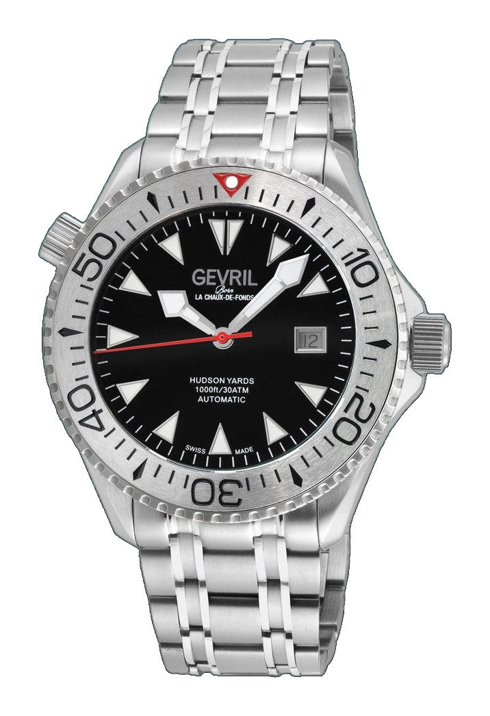 Hudson Yards Swiss Made Automatic SW200 Diver watch Silver Tungsten bezel, Unidirectional Rotating bezel. | Black Dial