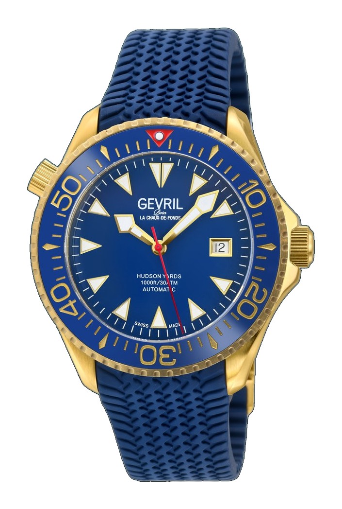 Hudson Yards -  Rubber Swiss Made SW200 ceramic rotating bezel helium valve, Blue Rubber Blue Dial