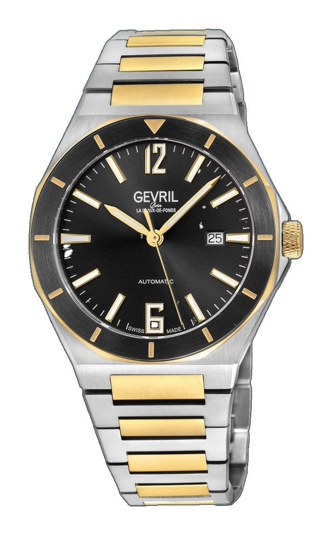 High Line Gevril High Line Swiss Made SW200 Automatic Black Bezel two tone IPYG watch | Black Dial