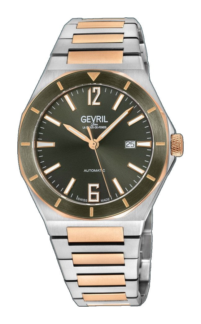 High Line Gevril High Line Swiss Made SW200 Automatic Olive Bezel two tone rose watch