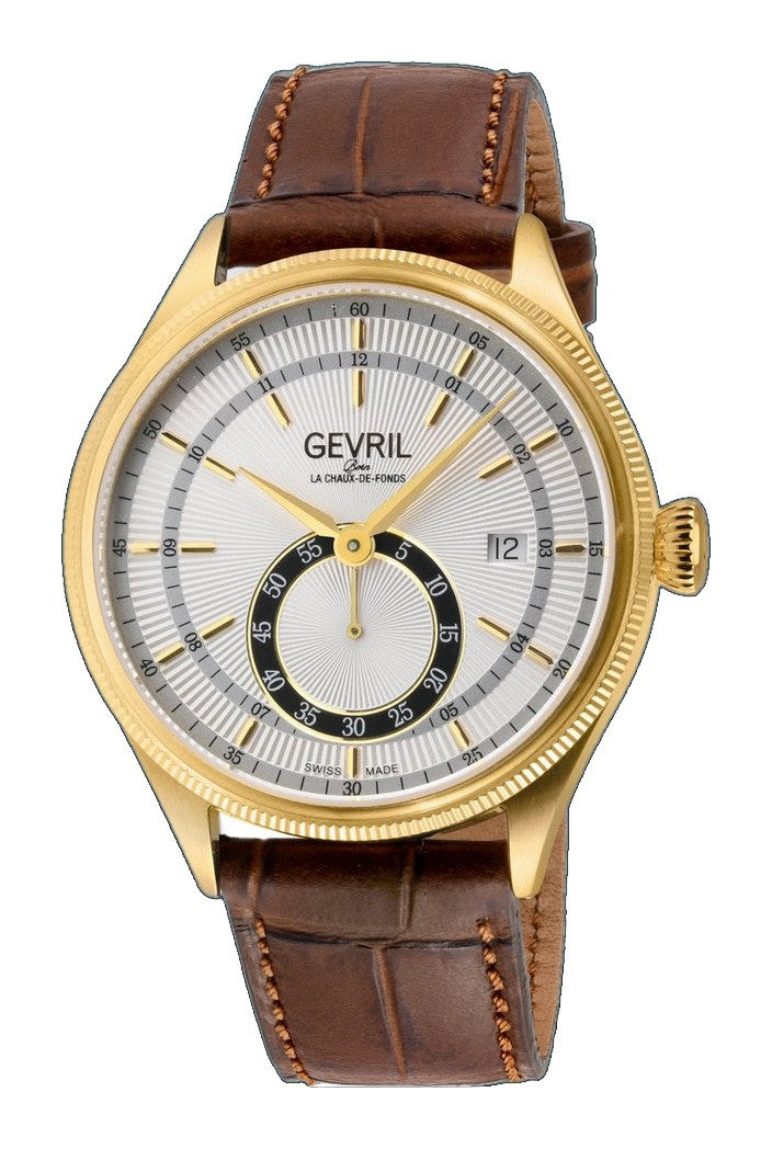Empire Gevril Swiss Automatic, ETA 2895, White Dial,  Genuine Handmade Italian Brown Leather | White Dial