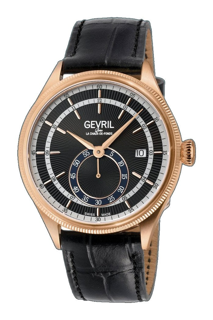 Empire Gevril Swiss Automatic, ETA 2895, Black Dial,  Genuine Handmade Italian Black Leather | Black Dial