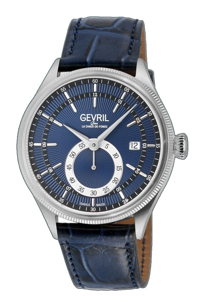 Empire Gevril Swiss Automatic, ETA 2895, Blue Dial,  Genuine Handmade Italian Blue Leather | Blue Dial