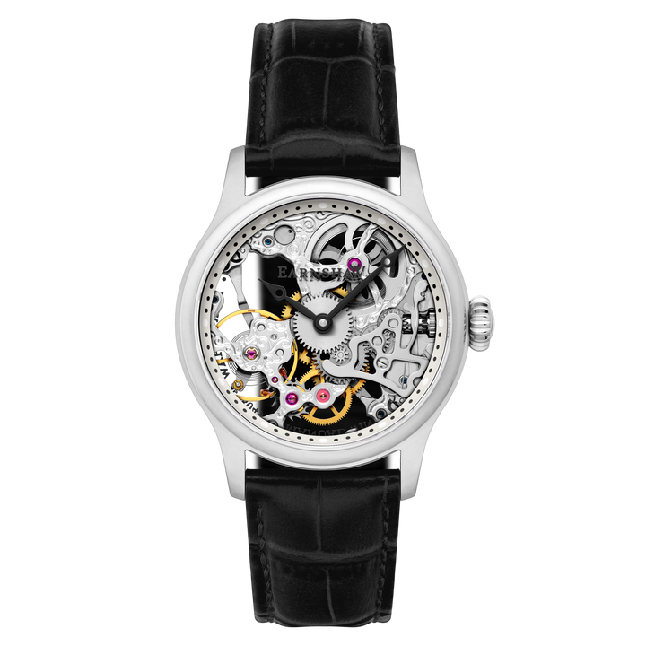 Bauer Mechanical Skeleton Transparent / Genuine Leather Transparent Dial