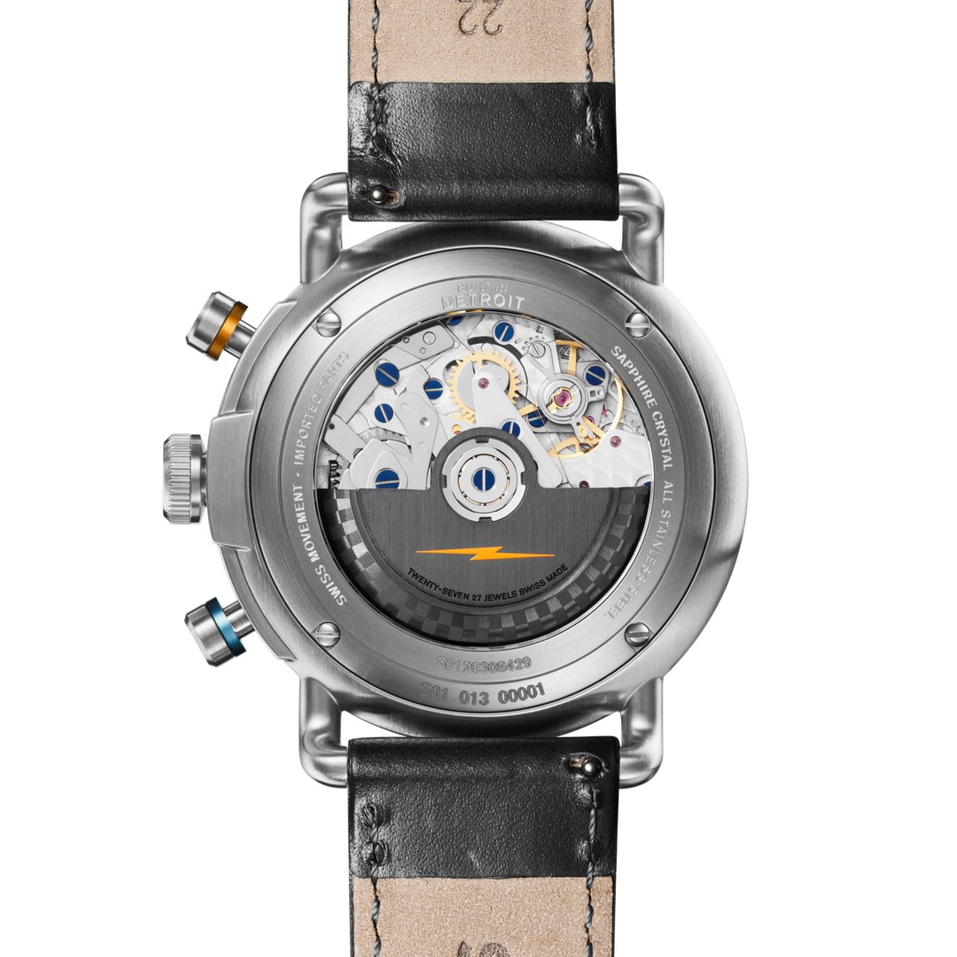 Canfield Speedway Open Road Automatic Chronograph Watch Black Dial / Black Leath