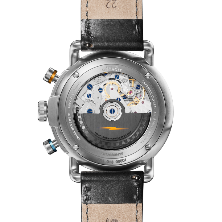 Canfield Speedway Open Road Automatic Chronograph Watch Black Dial / Black Leath