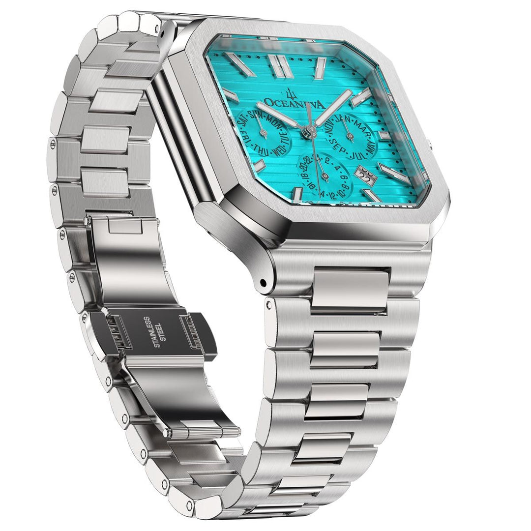 Tenuis Automatic Calendar Thin Watch Teal/Silver Teal/Silver | Teal Dial