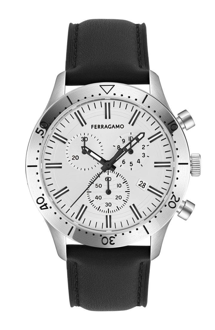 Ferragamo Master Chrono 43mm / Silver / Black | Silver Dial
