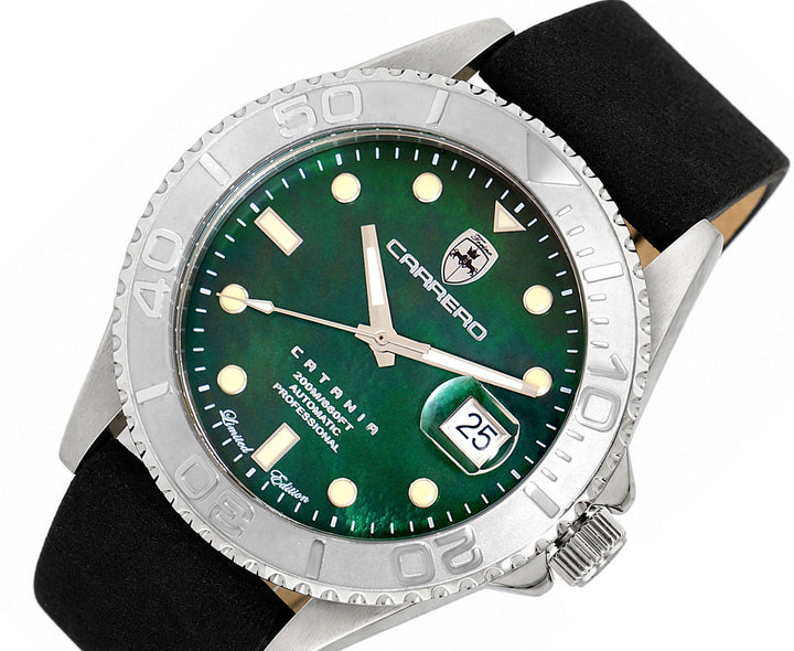 Catania MOP Silvertone-Green/ Black Green Mother-of-Pearl Dial