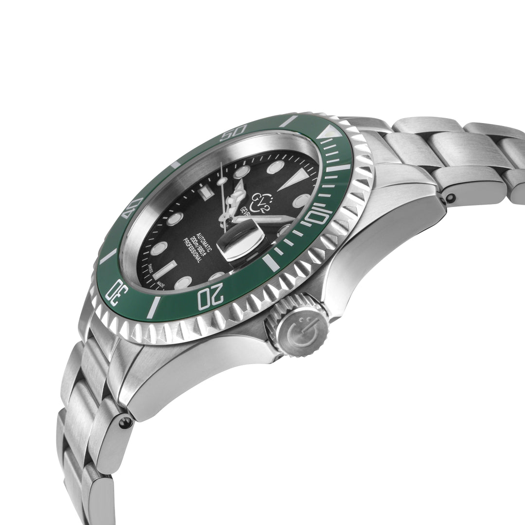Liguria GV2 by Gevril Swiss Automatic, Black Dial, Green Bezel, SS Bracelet | Bl