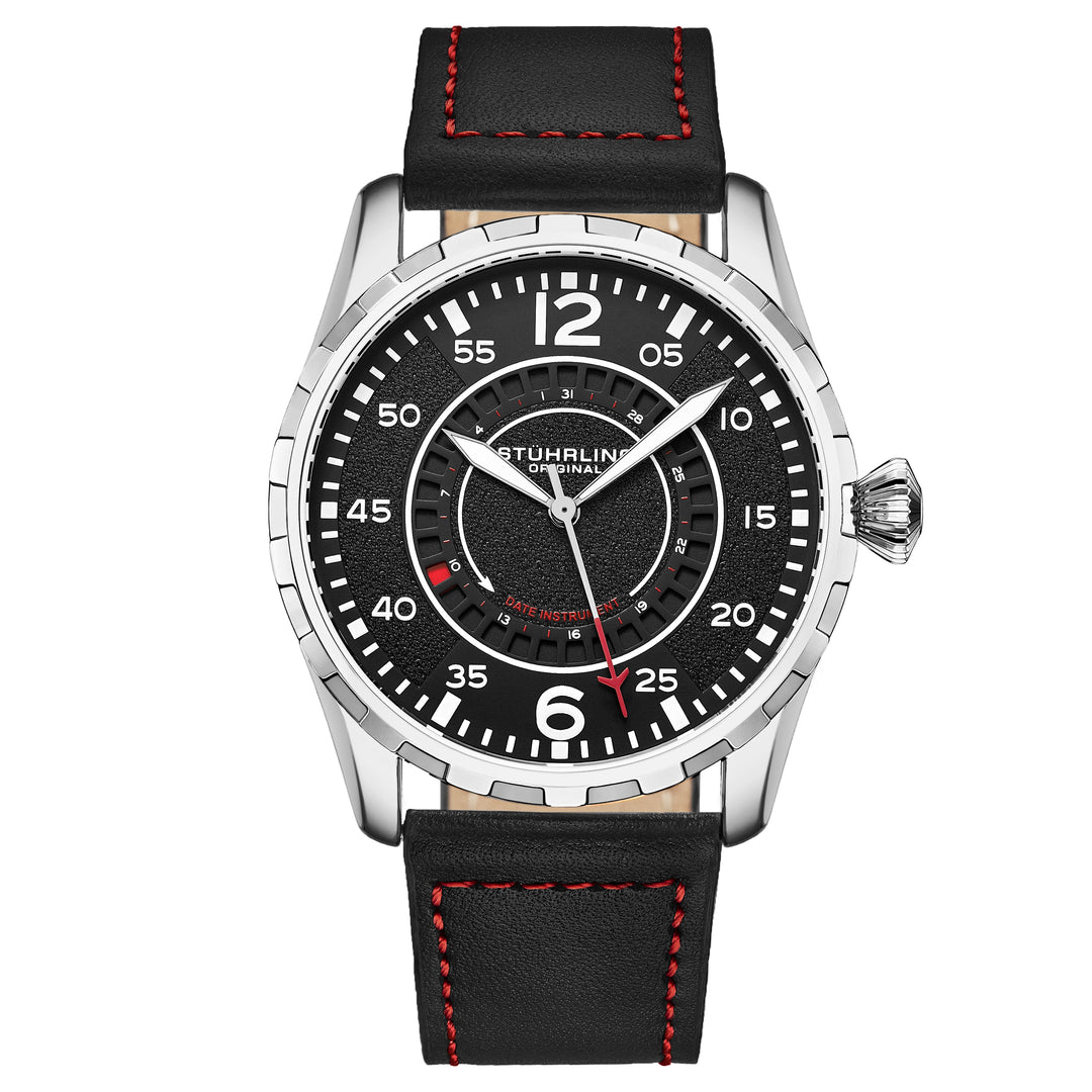 Aviator 4002 Silver case/Leather strap/ Brass Dial | Black Dial