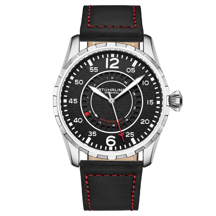 Aviator 4002 Silver case/Leather strap/ Brass Dial | Black Dial