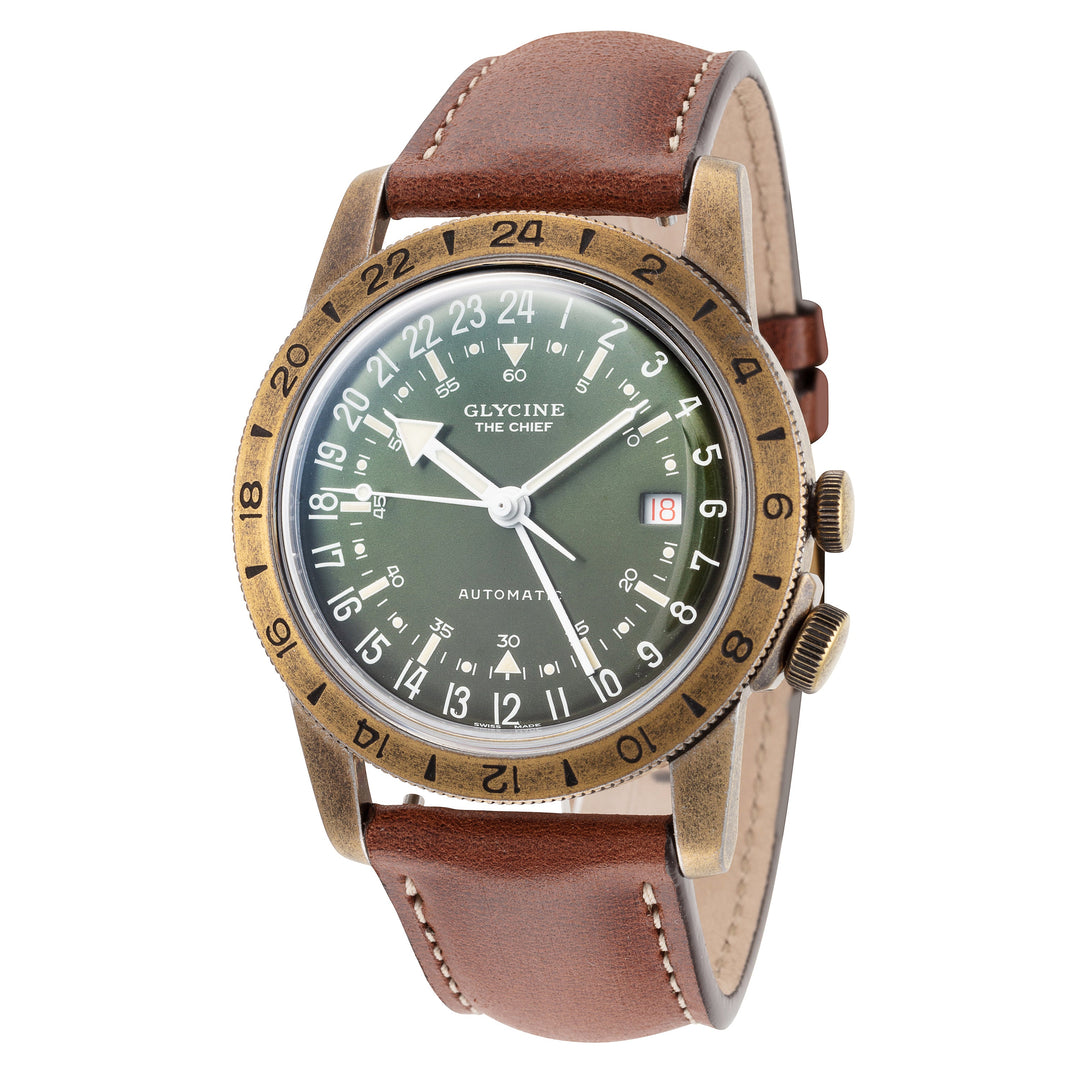 Airman The Chief GMT 40 mm / Green / Brown Green Dial