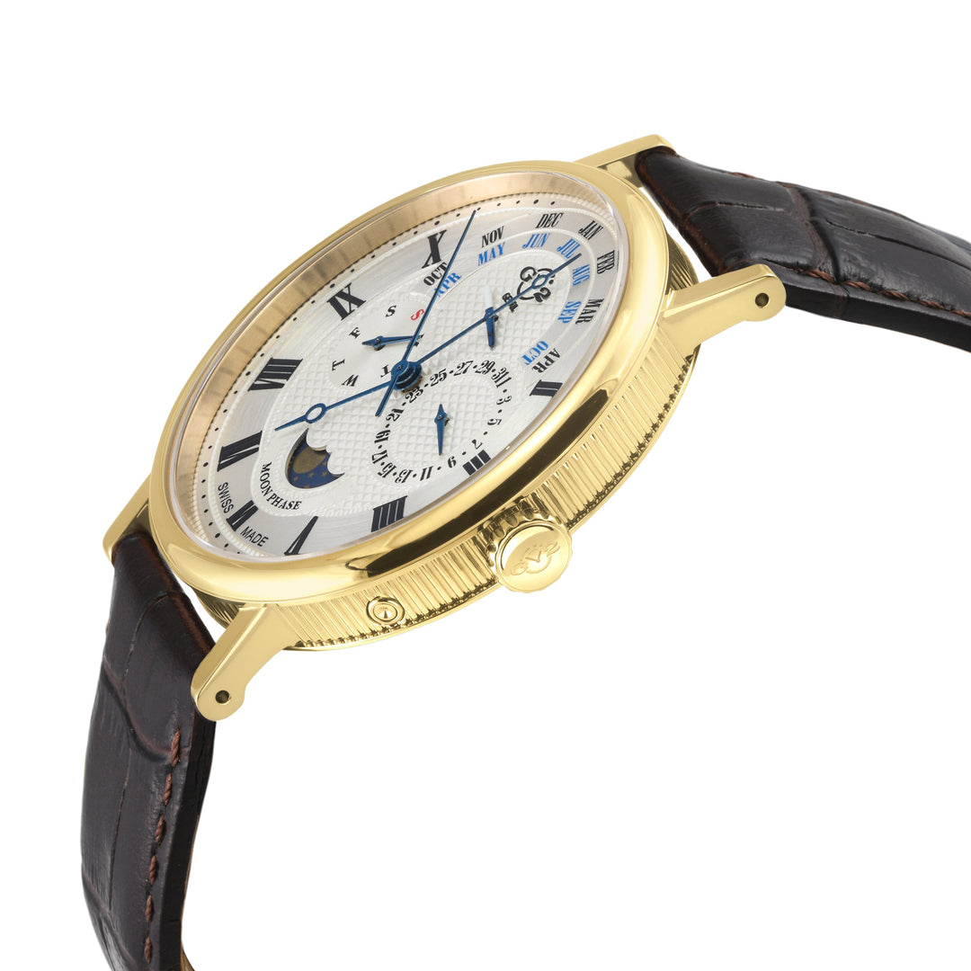 Maestro GV2 Swiss Quartz, IPYG Case, White Dial, Brown Italian Leather Strap | W