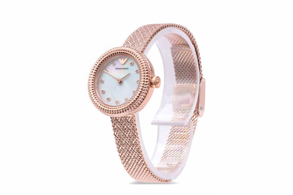 Rosa White Mother-of-Pearl Dial / Rose Gold-Tone Stainless Steel Mesh Bracelet M