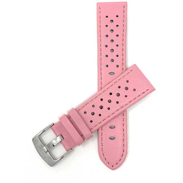 503 | Pink 20mm Mens Leather Rally Strap, Perforated Racing Watch Band Pink |  D