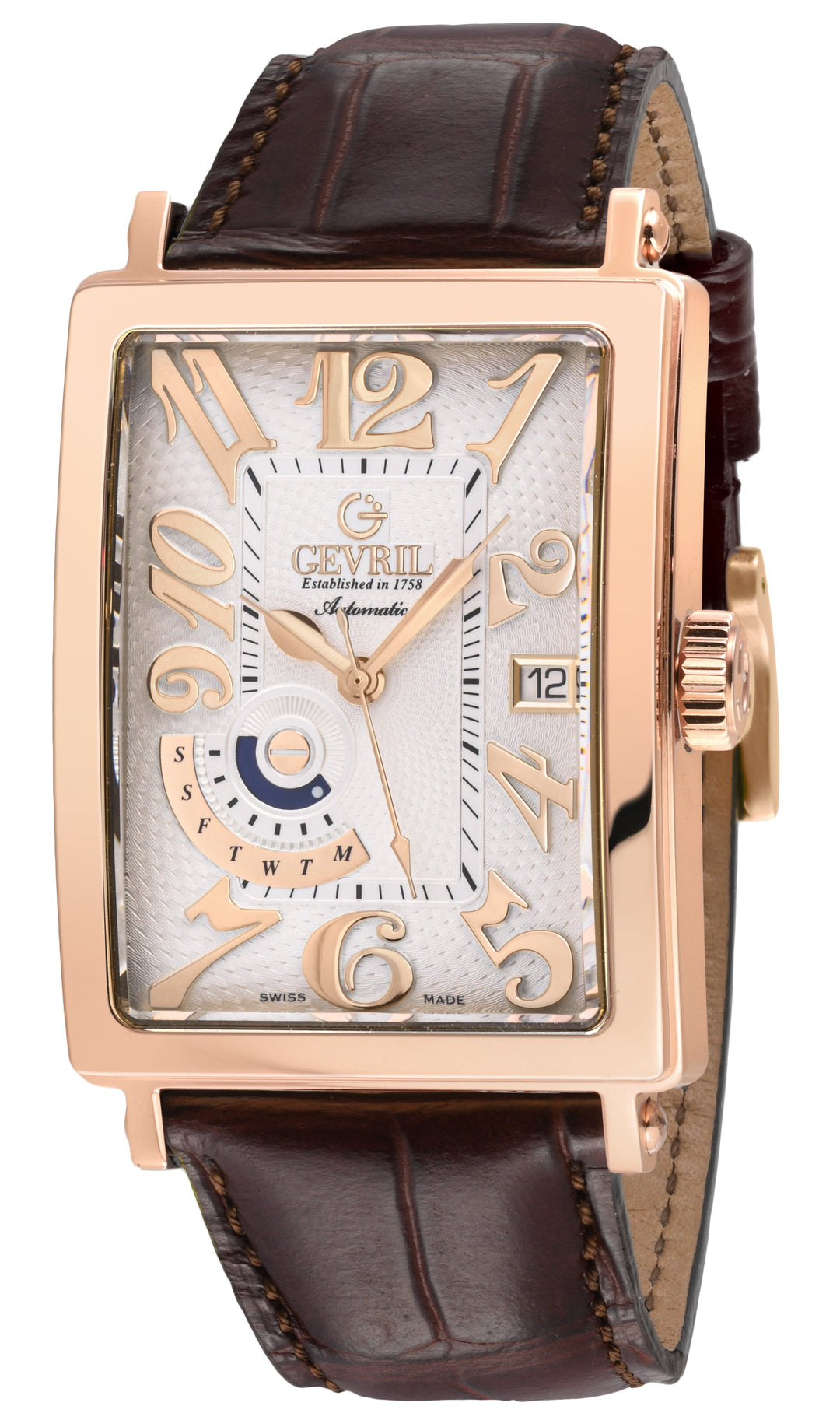 Avenue of Americas Gevril Men's Avenue of America's IPRG Case, Silver Dial, Genu