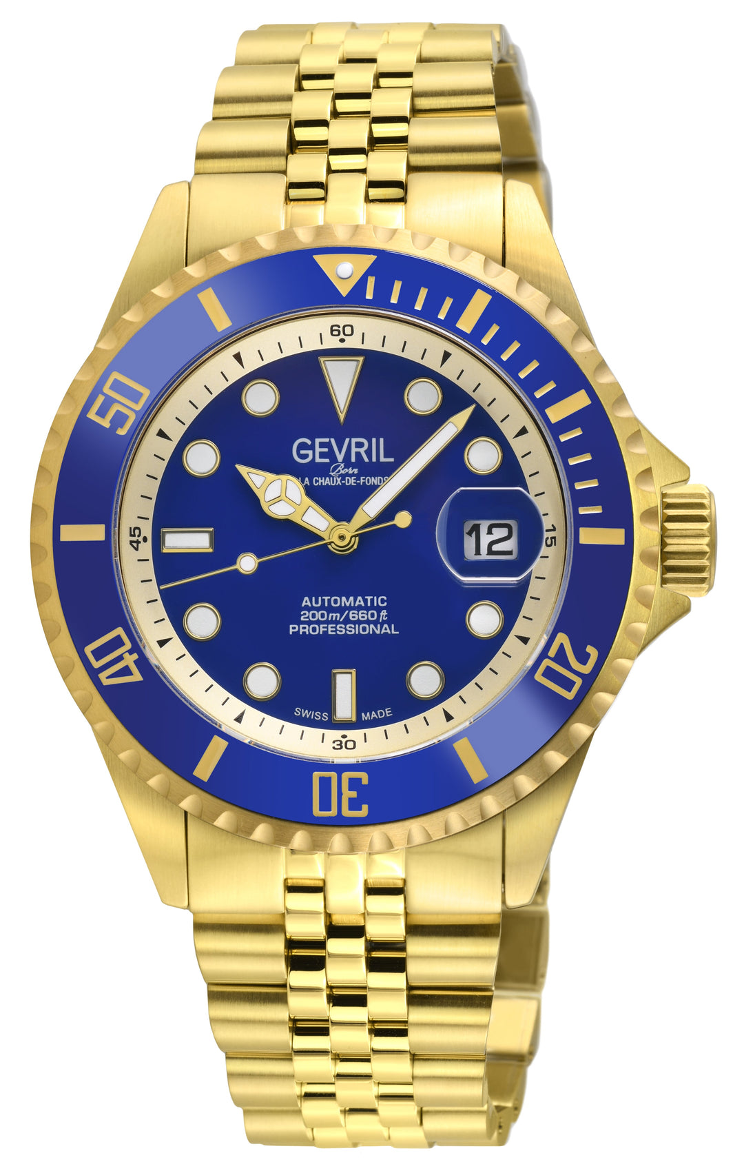 Wall Street Gevril Swiss Made SW200-1 Steel Rotating Blue Ceramic Bezel , 316L c
