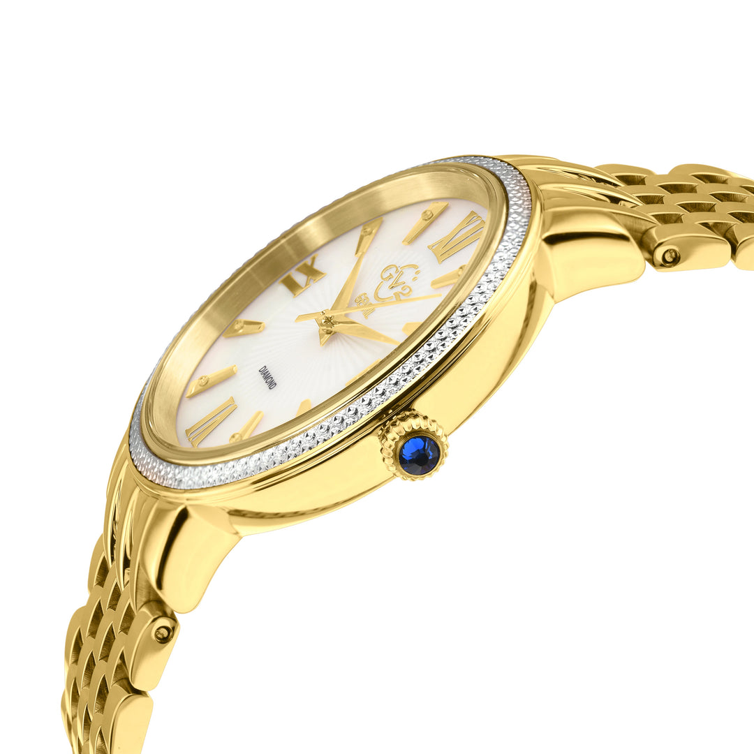 Genoa GV2 Women's Diamond Swiss Quartz Watch, White MOP dial, Diamond Cut Bezel,