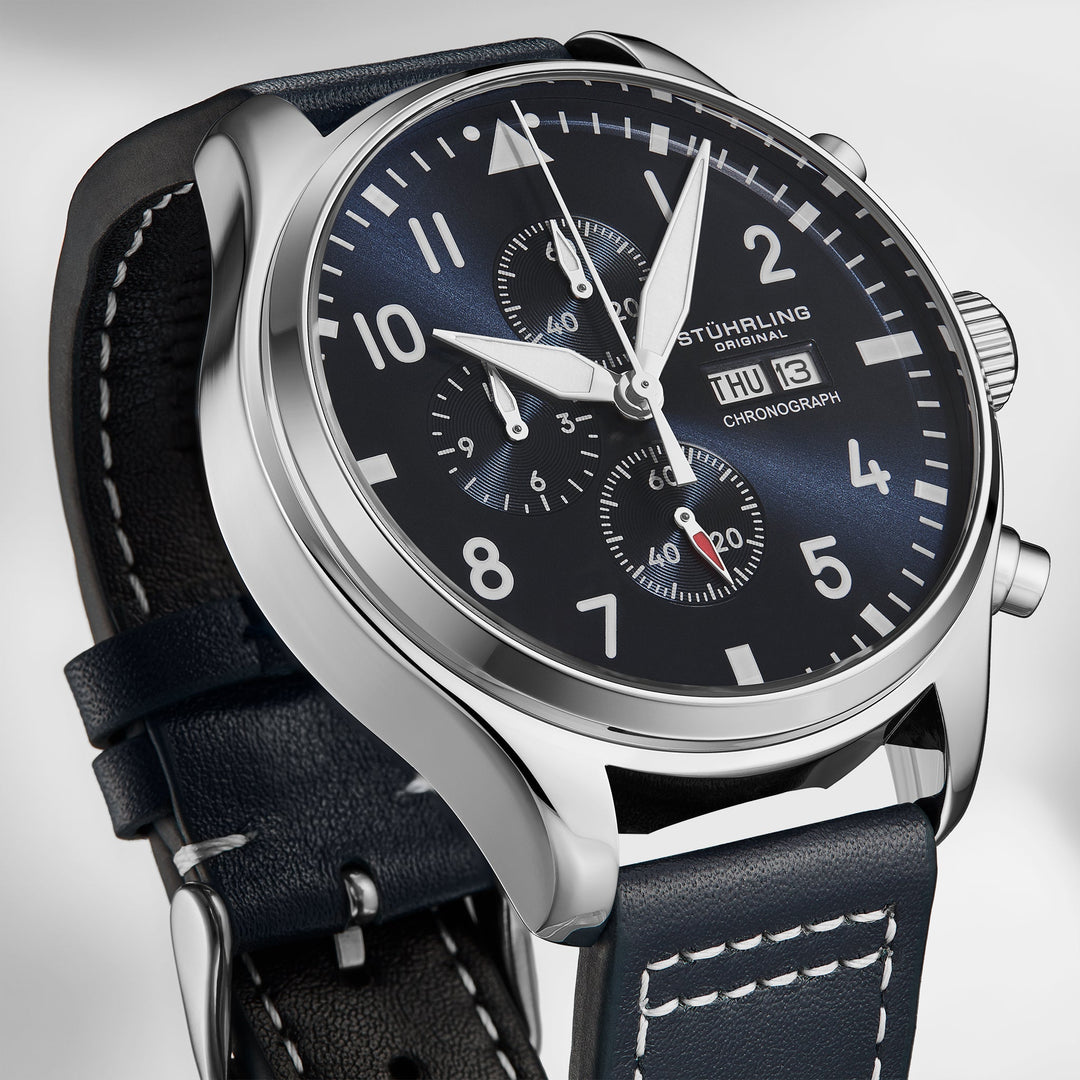 Navigator Chrono Navy Blue Sunray Dial/Blue Leather Strap | Blue Dial