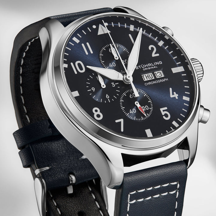 Navigator Chrono Navy Blue Sunray Dial/Blue Leather Strap | Blue Dial