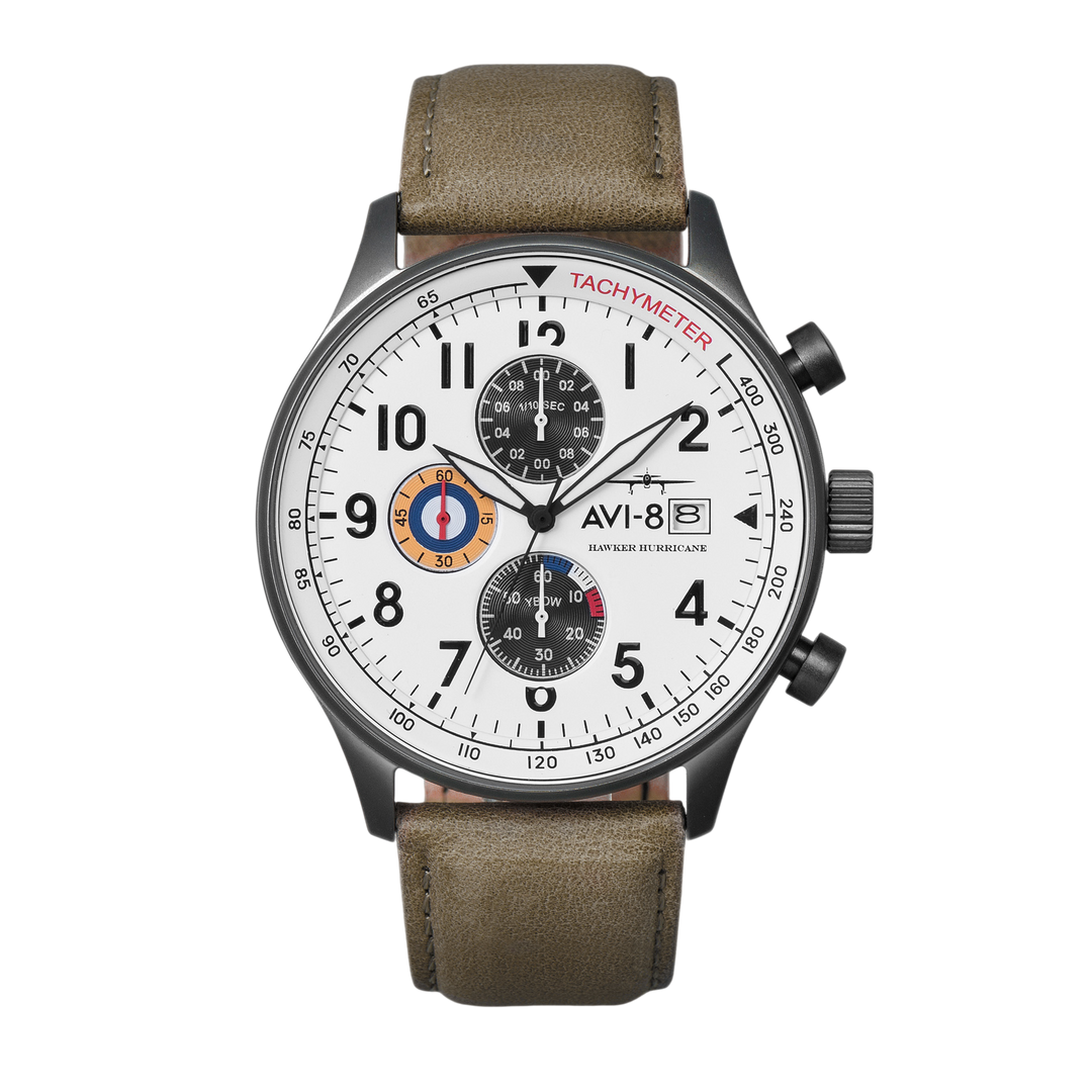 Hawker Hurricane Classic Chronograph White / Gray / Leather | White Dial