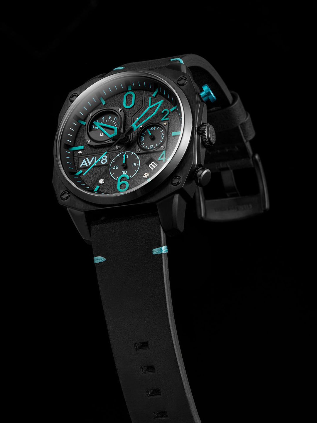 Hawker Hunter Retrograde Chronograph Black & Blue Dial / Leather | Black Dial