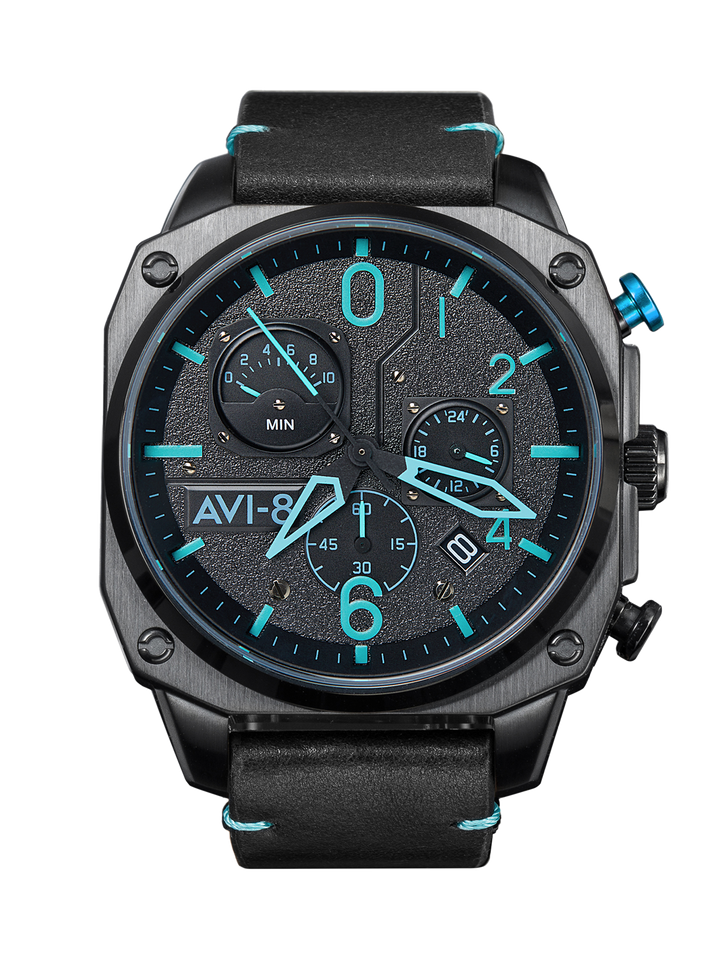 Hawker Hunter Retrograde Chronograph Black & Blue Dial / Leather | Black Dial