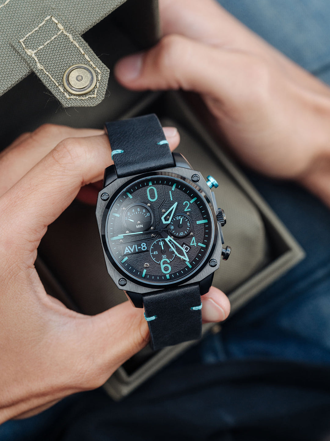 Hawker Hunter Retrograde Chronograph Black & Blue Dial / Leather | Black Dial