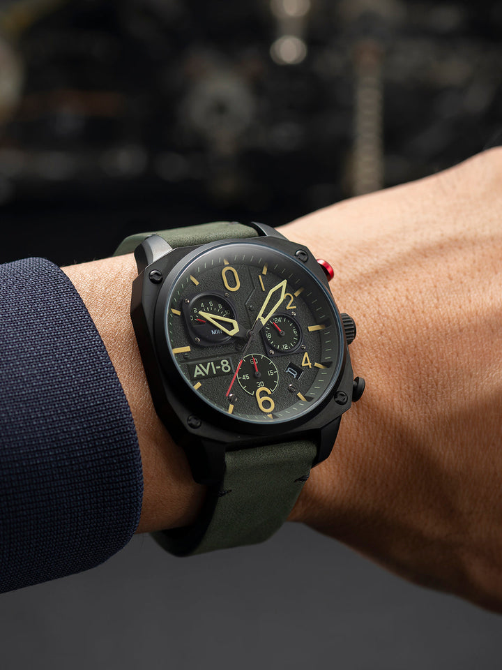 Hawker Hunter Retrograde Chronograph Green Dial / Leather | Green Dial