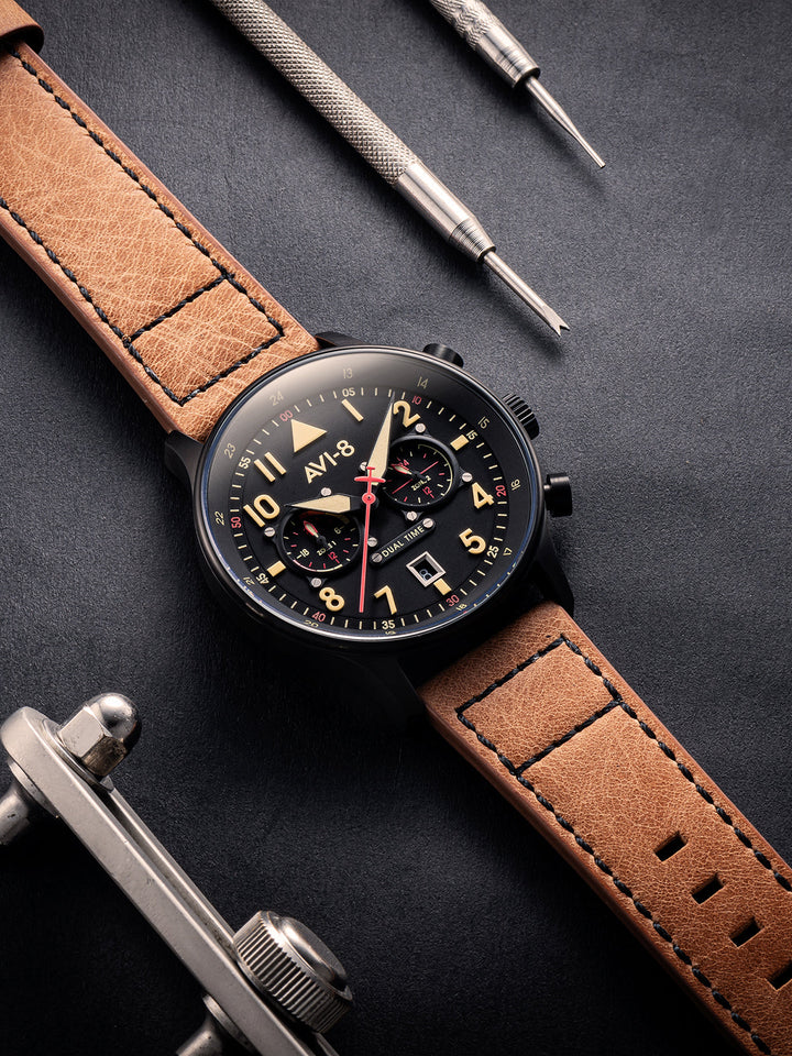Hawker Hurricane Carey Dual Time Black  Dial / Leather |  Dial
