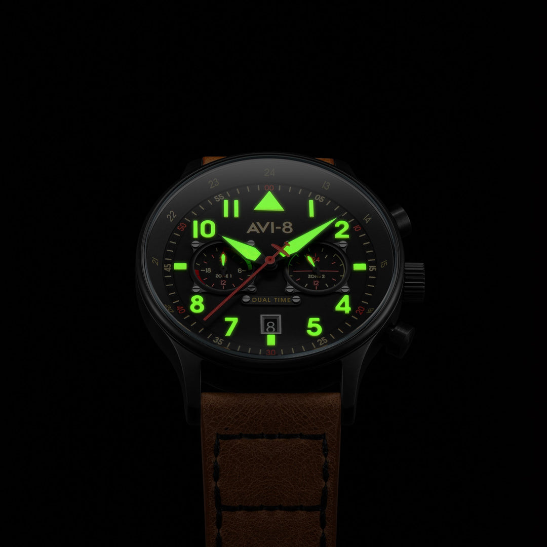 Hawker Hurricane Carey Dual Time Black  Dial / Leather |  Dial
