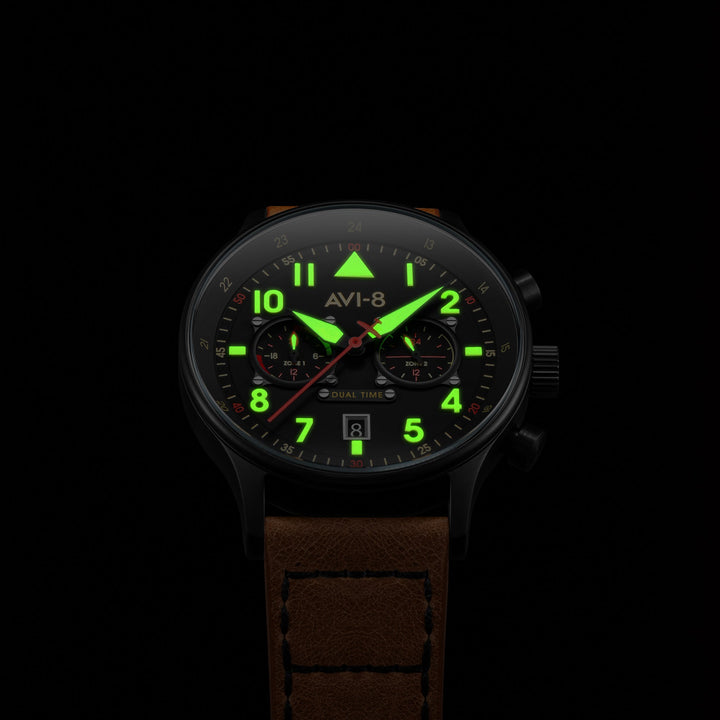 Hawker Hurricane Carey Dual Time Black  Dial / Leather |  Dial