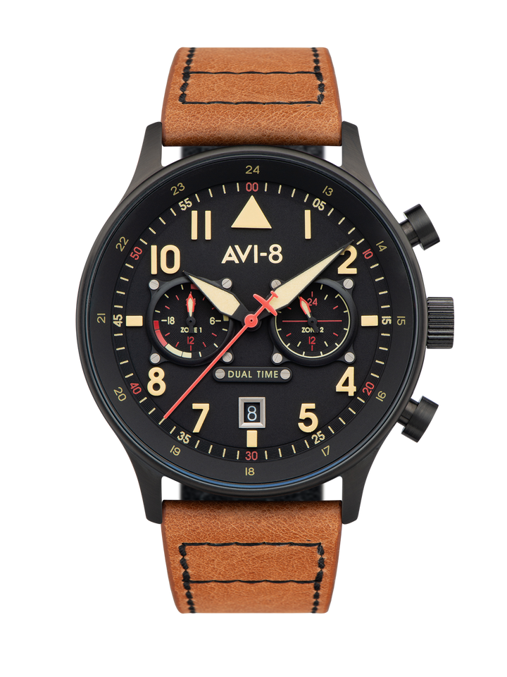 Hawker Hurricane Carey Dual Time Black  Dial / Leather |  Dial