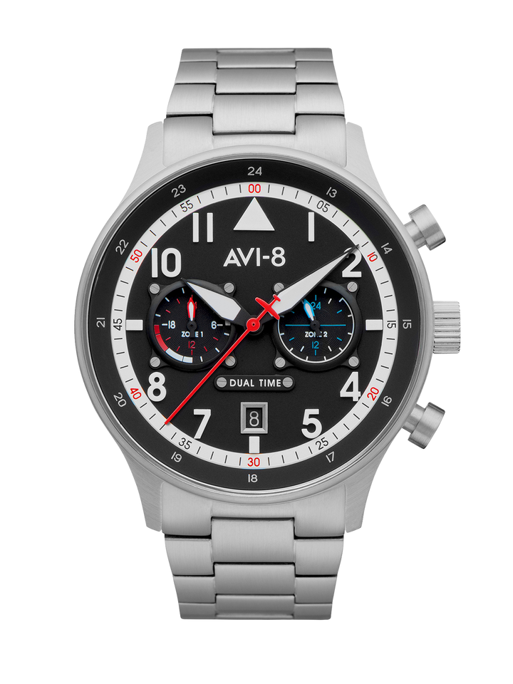 Hawker Hurricane Carey Dual Time Black & Stainless Steel / Stainless Steel | Bla