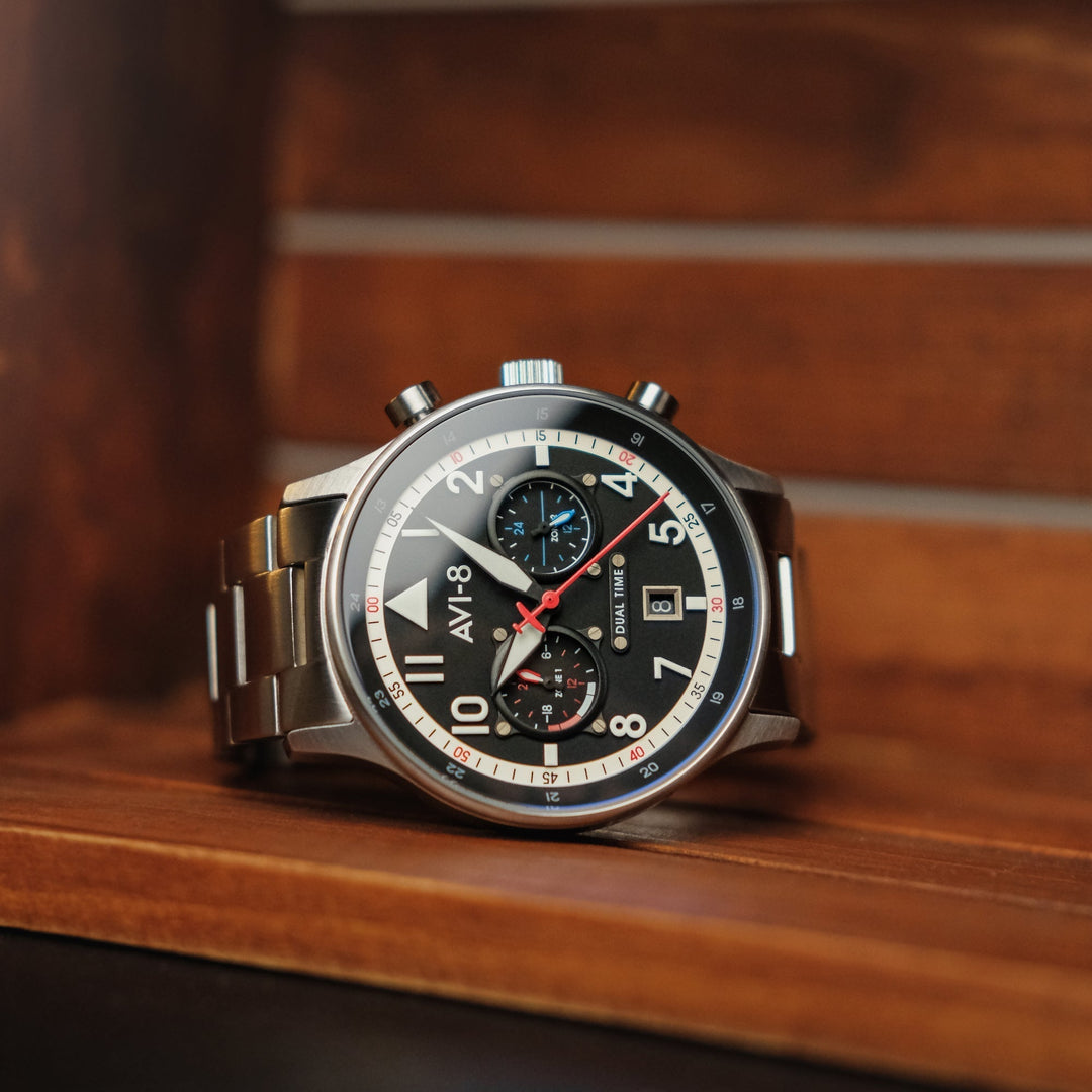 Hawker Hurricane Carey Dual Time Black & Stainless Steel / Stainless Steel | Bla