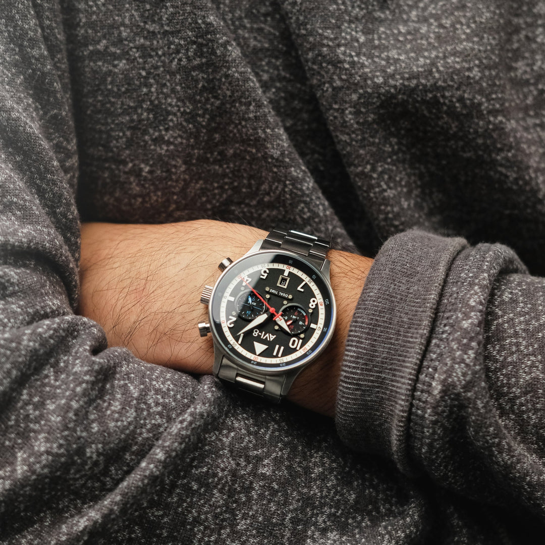 Hawker Hurricane Carey Dual Time Black & Stainless Steel / Stainless Steel | Bla