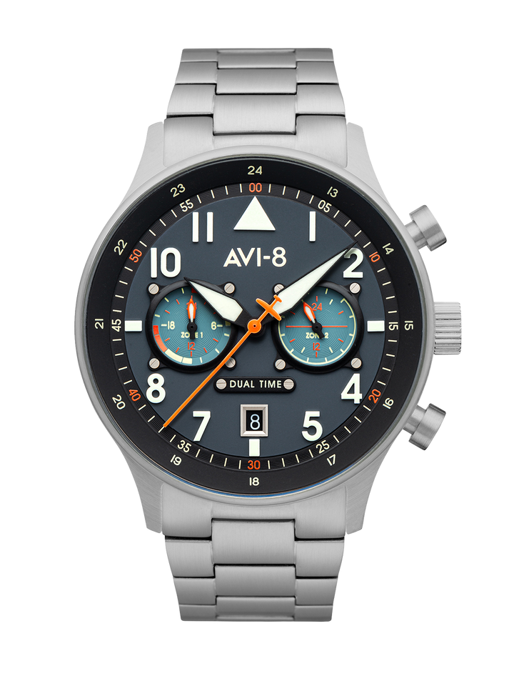 Hawker Hurricane Carey Dual Time Blue & Stainless Steel /  Stainless Steel | Blu