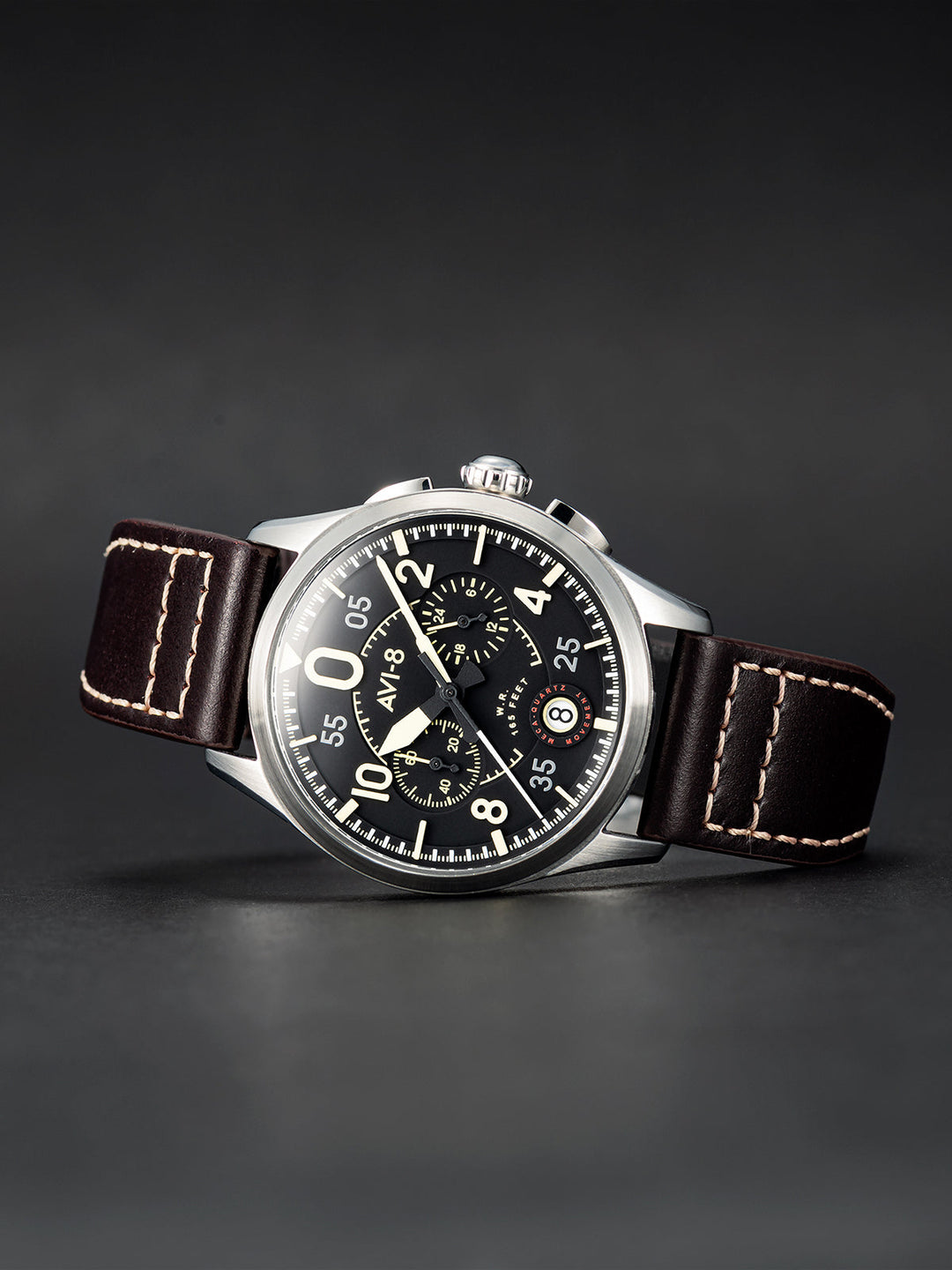 Spitfire Lock Chronograph Watch Black / Brown /  Leather | Black Dial